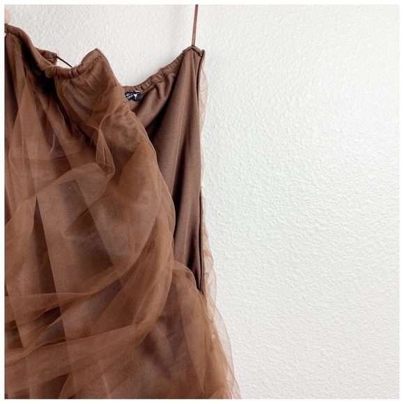 NWT Zara Blogger’s Favorite Brown Tulle One Shoulder Dress Size Small‎ - Picture 11 of 15